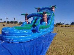 20ft Blue Tropical Rush Double Lane Dry Slide