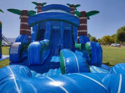 20ft Blue Tropical Rush Double Lane Dry Slide