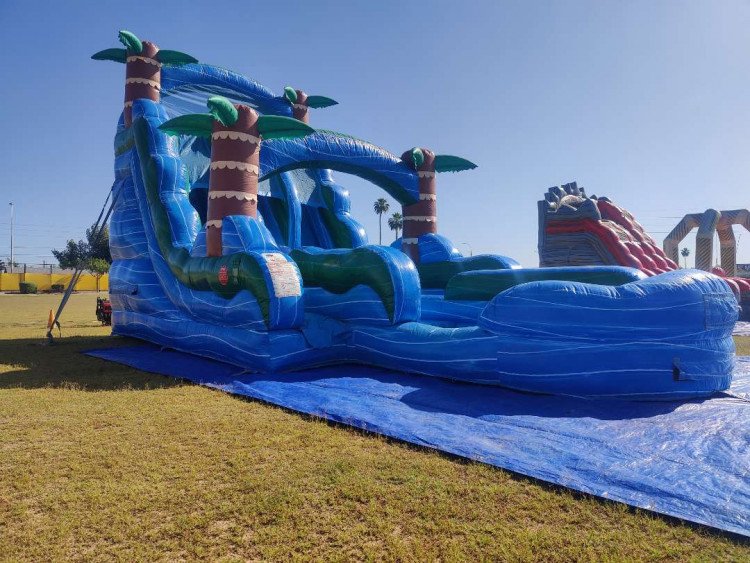 20ft Blue Tropical Rush Double Lane Dry Slide