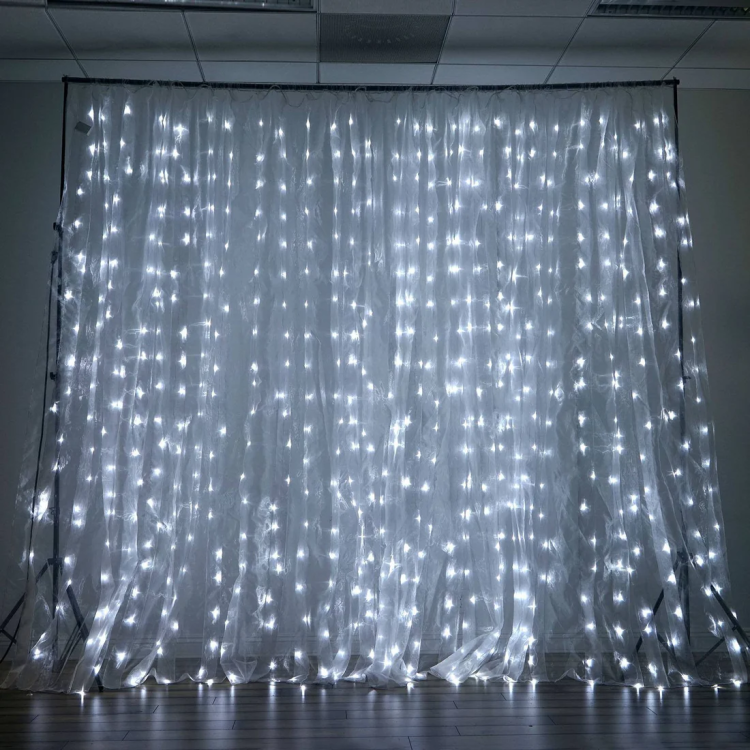 PIPE AND DRAPE 10’ X 10’ - White Sheer Organza and Cool LED 