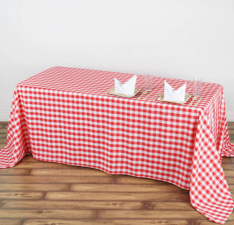 90x132 White-Red Buffalo Plaid Checkered Linen